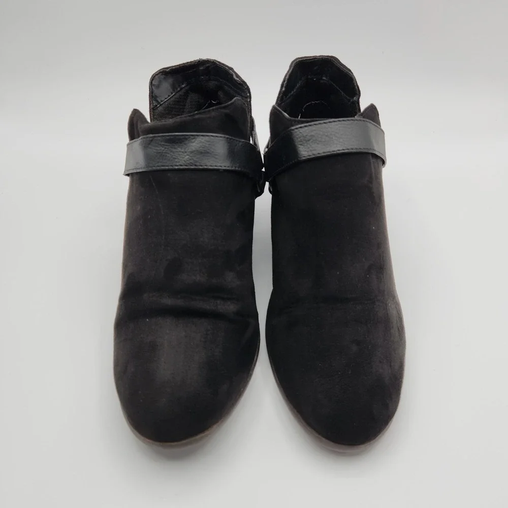 American Eagle Harness Ankle Boots Womens 7.5 Black Faux Suede Comfort Slip On